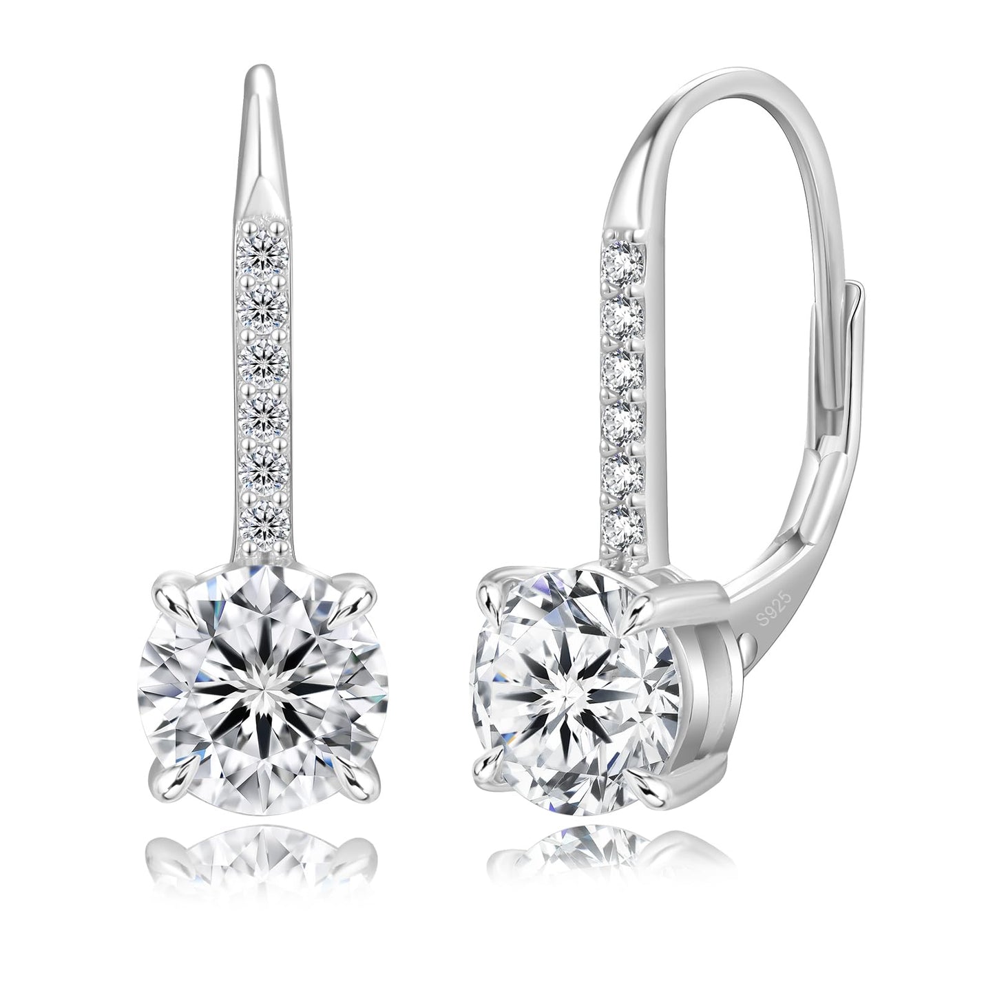 KRKC Moissanite Earrings, 1.0ct-2.0ct D Color Lab Created Diamond Earring, 14k White Gold Plated Sterling Silver Dangle Earrings S925 Leverback Drop Earring for Women Hypoallergenic Jewelry for Gifts