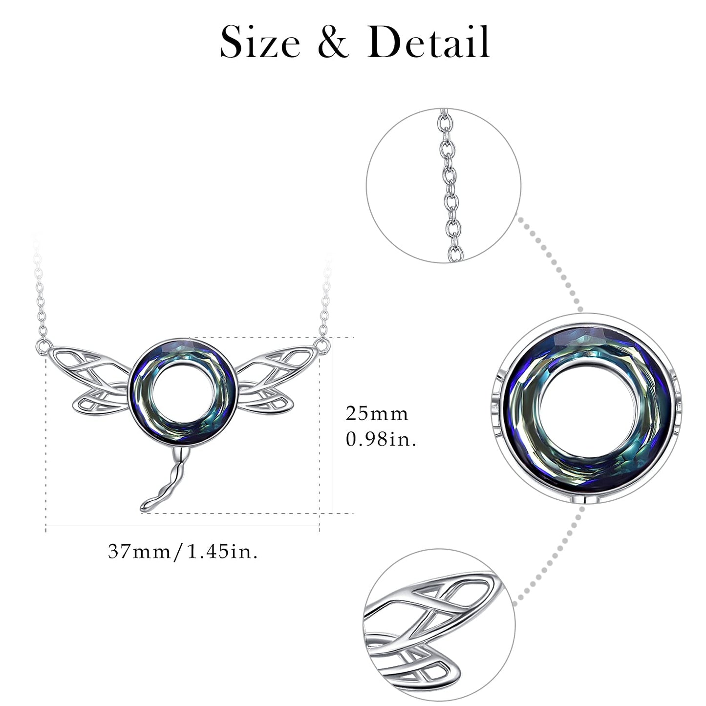 AENEAS Dragonfly Necklace 925 Sterling Silver Crystal Dragonfly Pendant Necklace with Blue Circle Insects Jewelry Gifts for Mom Wife Her