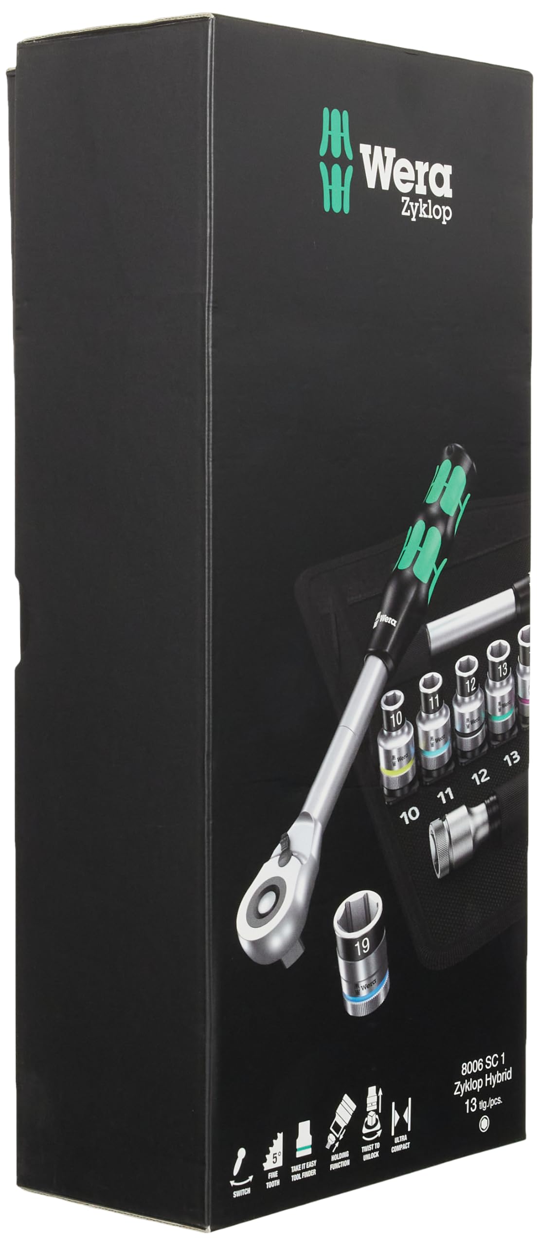 WERA 05004090001 8006 SC 1 Zyklop Hybrid Ratchet Set, 1/2" Drive, Metric, 13 Pieces