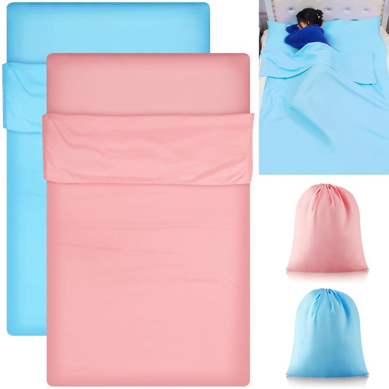 Irenare 2 Pcs Tan Sleep Sack Reusable Body Self Tanners Lightweight Breathable Sleeping Sac Protect Sheets from Dark Tanner for Bed Travel Sleeping Bag(Pink, Blue)