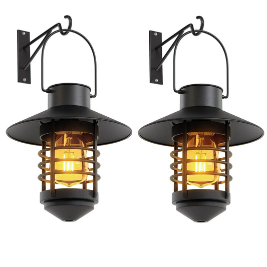 2 Pack Solar Lanterns Outdoor, Waterproof Hanging Solar Lights with Wall Mount Kit, Plastic Lanterns Solar Powered for Garden Decor, Patios, Trees, Front Porch, Gifts for Women Mom