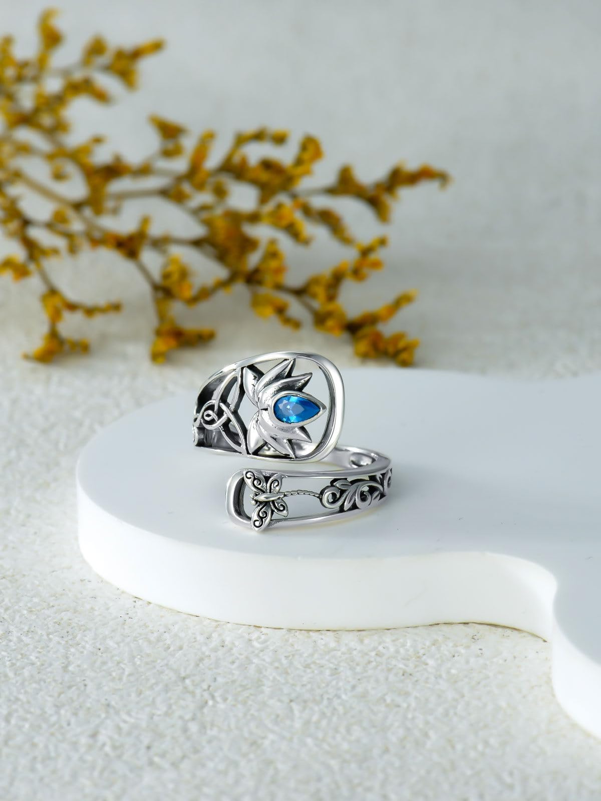 Midari Lotus Spoon Rings for Women Sterling Silver Adjustable Lotus Flower Finger Ring Thumb Rings with Lotus Jewelry for Women Yoga Lovers Birthday Christmas Gifts (Customization)
