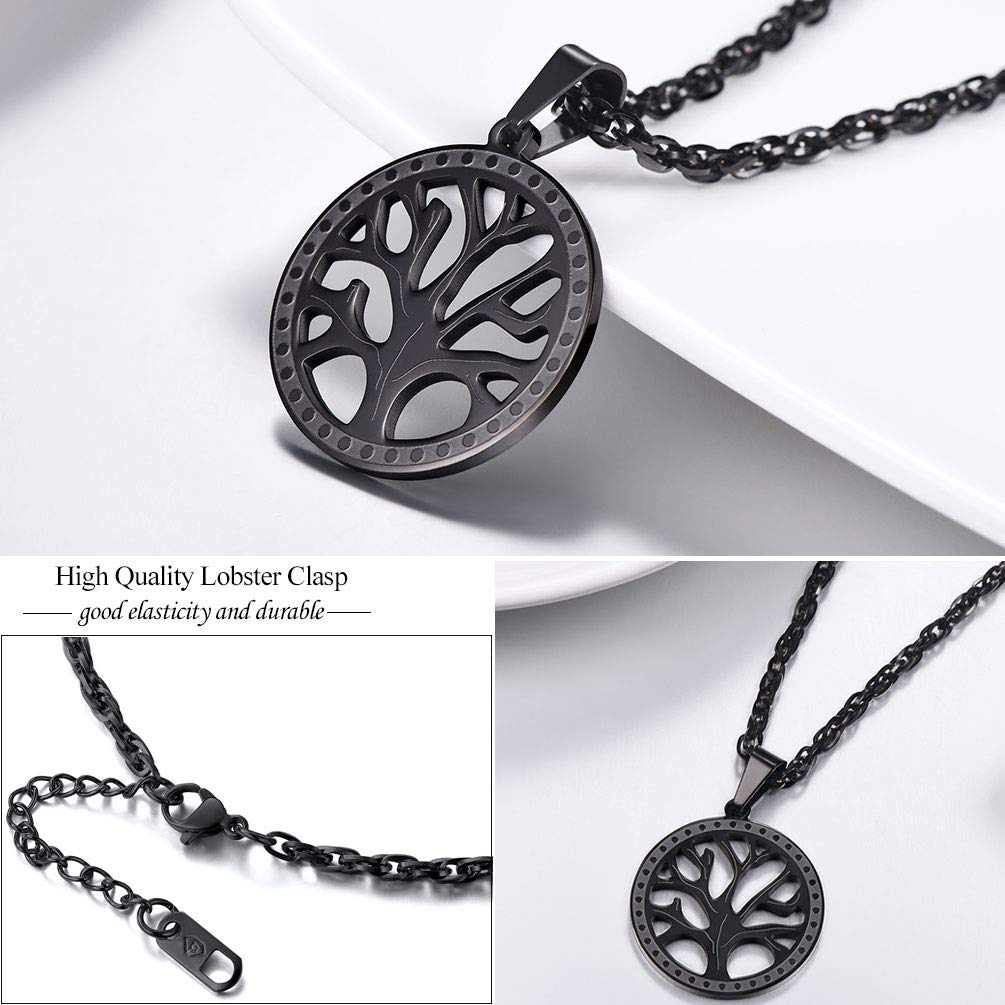 PROSTEEL Womens Necklace Tree of Life Pendant Women Stainless Steel Minimalist Round Family Tree Black NecklacesJewelry