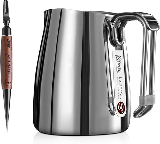 Bincoo Milk Frothing Pitcher,Espresso Milk Frothing Pitcher Stainless Steel 20oz/600ML Coffee Milk Frother Cup with Latte Art Pen