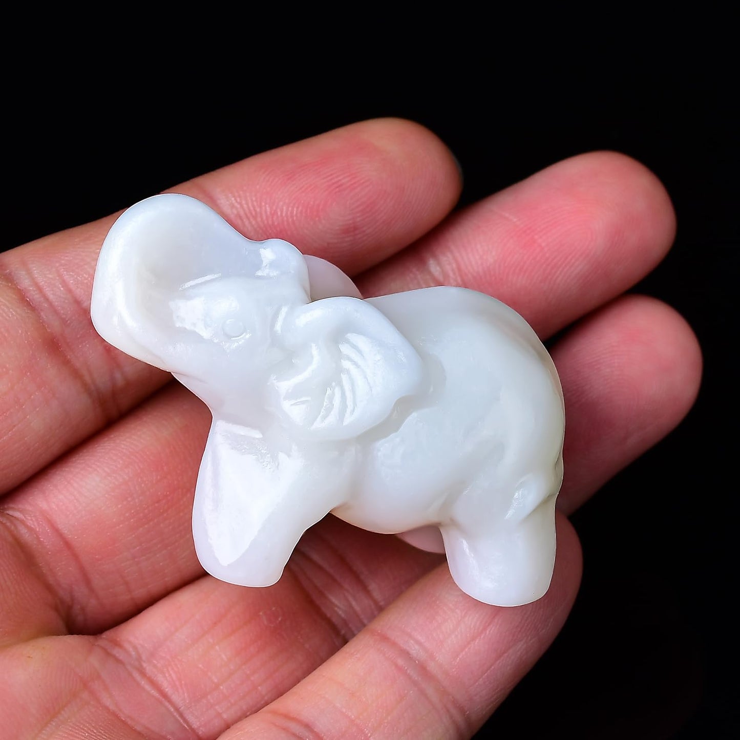 WUYOUSHI White Jade Crystal Elephant Statue 2" Healing Crystal Handmade Figurine Lucky Guardian Pocket Statues Reiki Meditation Office Home Decoration Gift