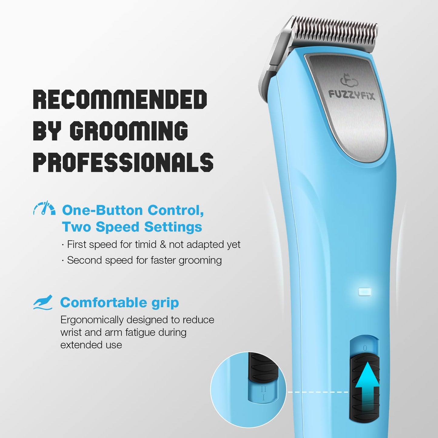 FuzzyFix Professional Dog Clippers for Grooming - 2 Speed for Thick Curly Matted Coats, Low Noise Cordless Pet Hair Trimmer with Detachable A5 Blade & Metal Guide Combs Kit for Horse Animal Breeds