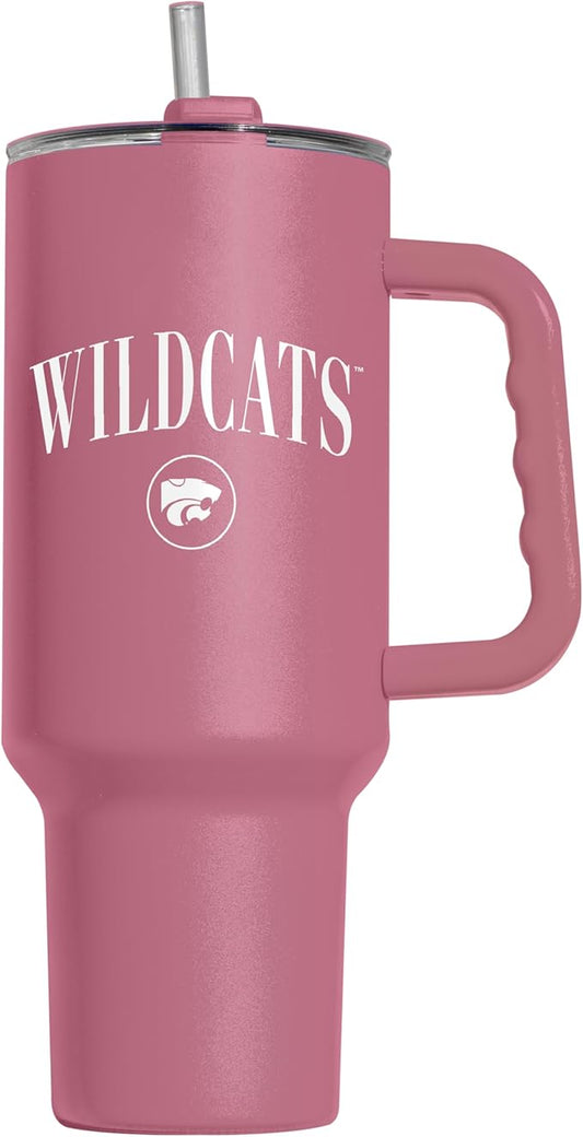Logo Brands NCAA Kansas State Wildcats Berry 40 oz Tumbler with Handle - Stylish Everyday Use Powder Coated-Stainless Steel with Straw- Keeps Cold For Hours