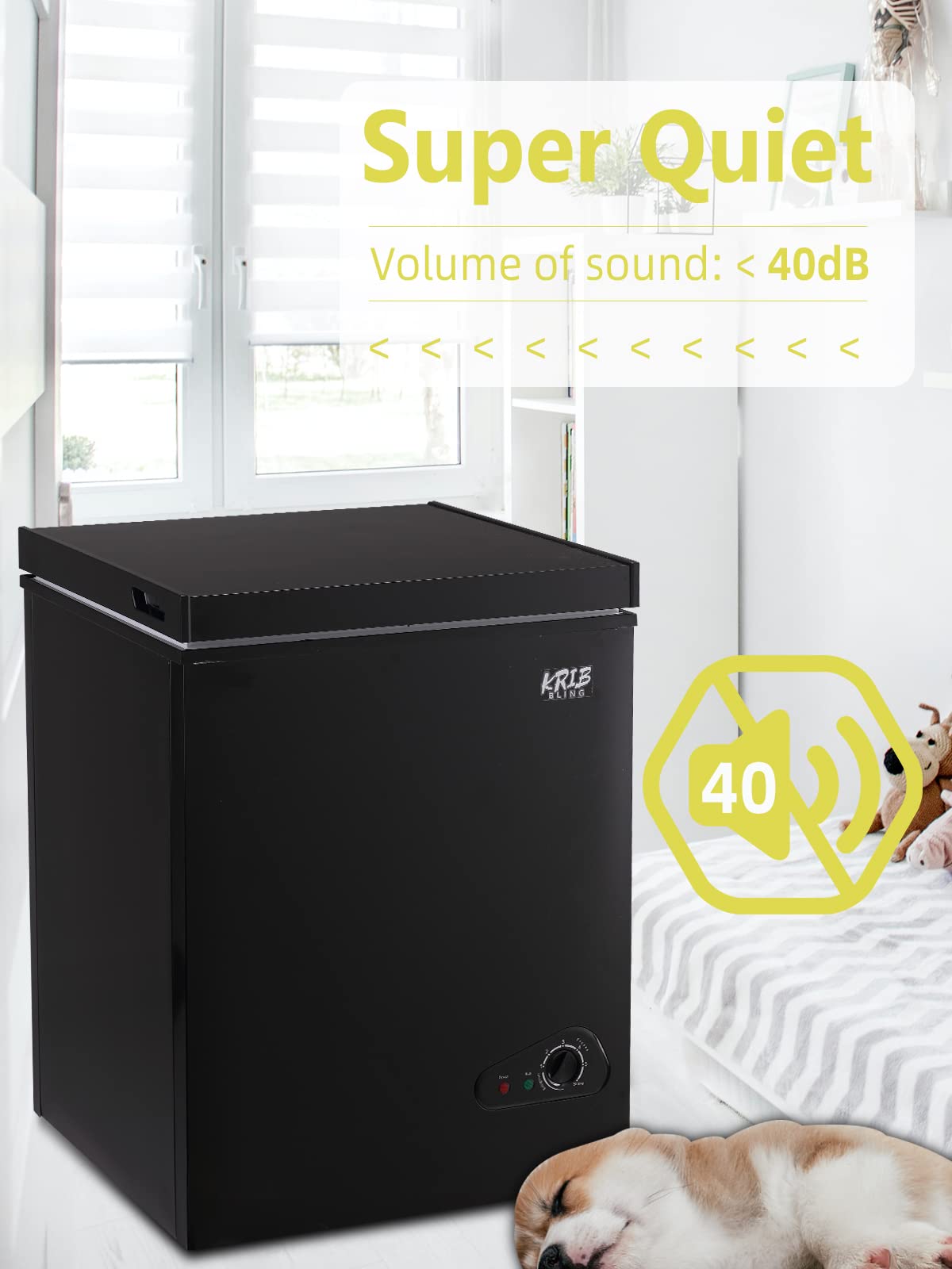 Krib Bling 3.5 Cu.Ft Freestanding Chest Freezer with a Removable Basket, 7 Gears Temperature Control (-18F to -46F), Deep Freezer for House, Garage, Kitchen, Basement, Shop, Black