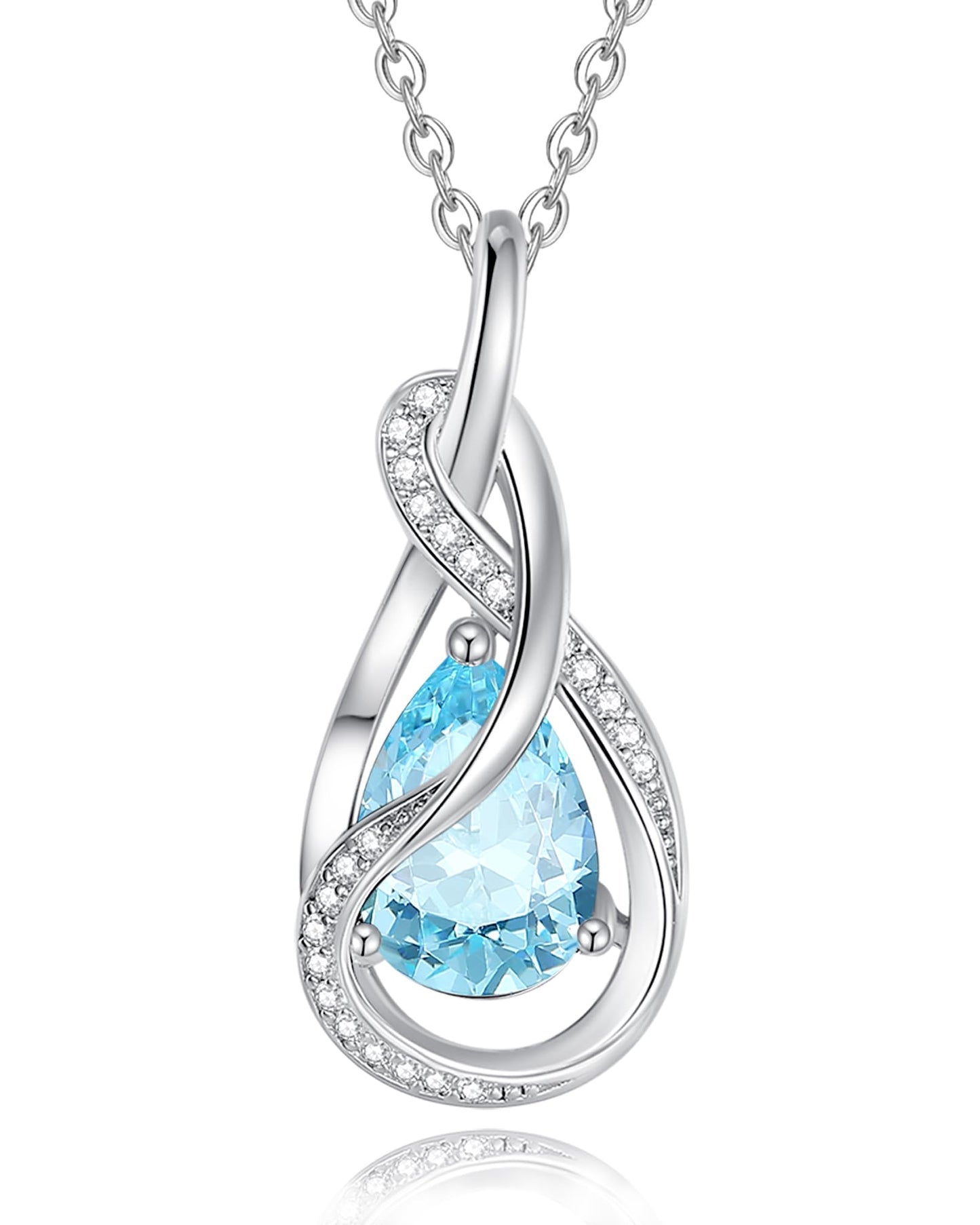 FANCIME Aquamarine Necklace March Birthstone Sterling Silver Infinity Knot Pendant Necklace Blue Gemstone Fine Jewelry Birthday Mothers Day Gifts for Women Mom