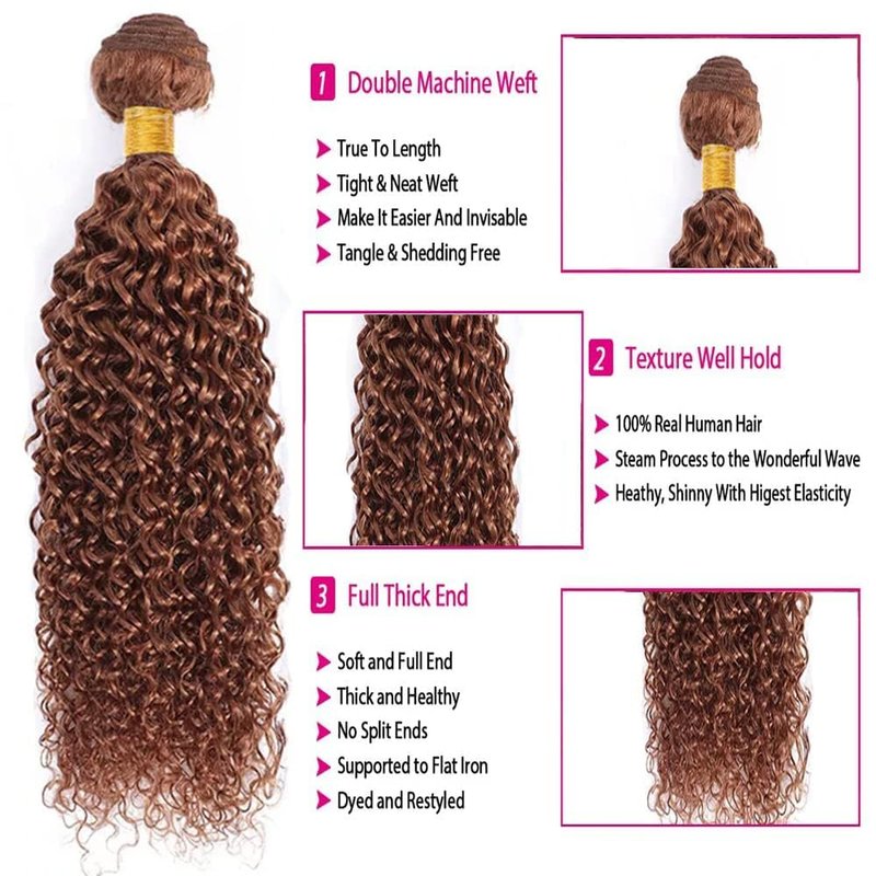 Labamiya Human Hair Bundles 14 16 18 Inch Blonde Light Brown 30# Jerry Curly Bundles Human Hair 12A Unprocessed Soft Sewn In Quick Weave Hair for Black Women