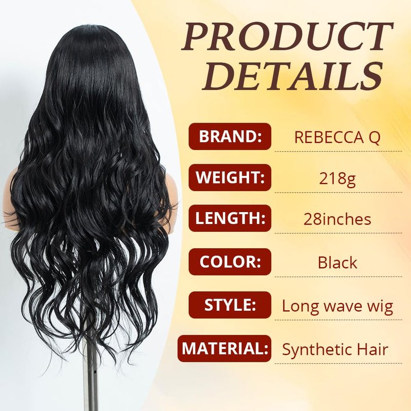 Rebecca Q Long Wavy Synthetic Lace Front Wig for Women 30 inches Middle Part Natural Hairline Heat Resistant Fiber Wigs for Daily Party (Ginger)