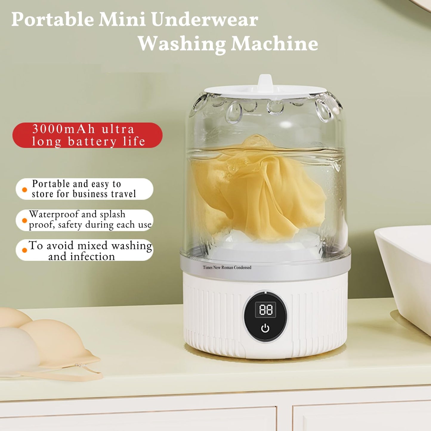Portable Mini Washing Machine for Underwear, Socks, Baby Clothes – Rechargeable Cordless Compact Washer for Small Loads, Travel & Dorm Use – USB Charging Laundry Machine for Home, Apartment, RV