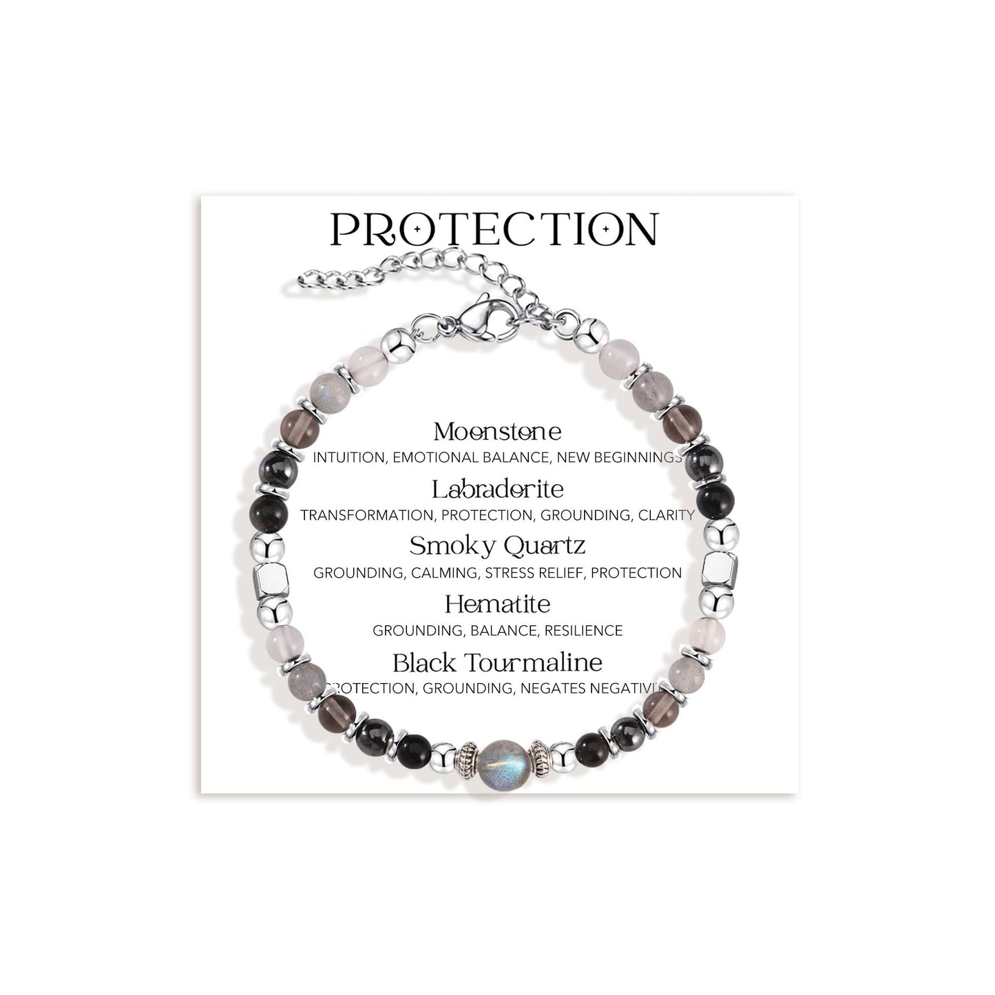 Evil Eye Bracelets Protection Bracelet for Women, Moonstone Bracelet Jewelry with Energy Protection, Tourmaline Hematite Natural Healing Stone Bracelets Emotional Spiritual Hope Jewelry (P)