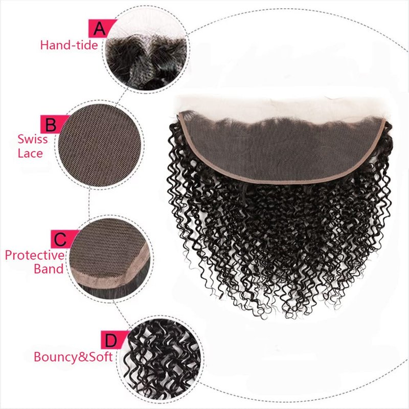 Kinky Curly Lace Frontal Closure - 16 Inch Unprocessed Brazilian Virgin Hair | HD Transparent Ear to Ear with Baby Hair