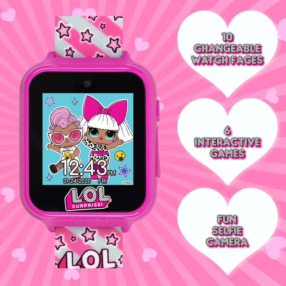 L.O.L. Surprise Kids Smart Watch with Touchscreen Selfie Camera Voice Recorder Calculator and Step Counter – Interactive Watch with Games and 10 Character Watch Faces – Fits Wrist Sizes 5.5" to 8"