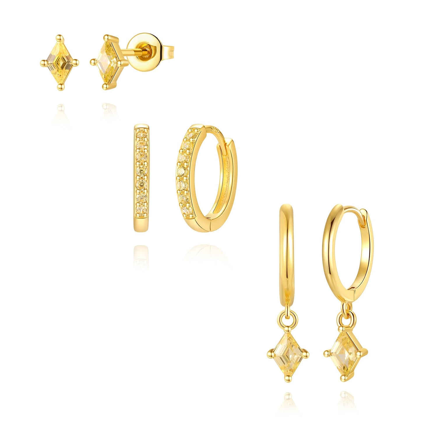 Gold Hoop Earrings Set for Women, Dainty 14K Gold Plated Yellow Earrings, Hypoallergenic Trendy Small Earring Stacks Multiple Piercing, Citrine Diamond Dangle Huggie Earring Jewelry for Women