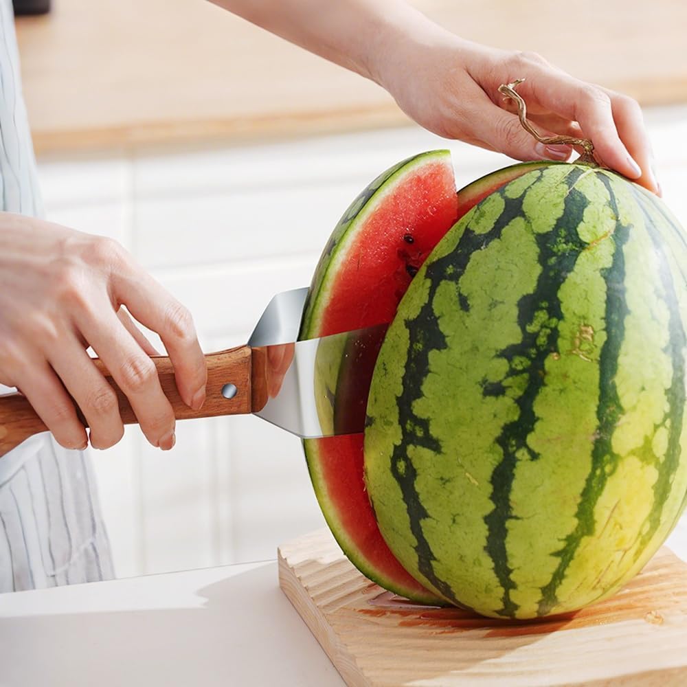Triangle Watermelon Cutter, 2026 New Portable Stainless Steel Watermelon Slicer, Watermelon Cutter Slicer Tool with Wooden Handle, Melon Slicer, Fruit Cutter for Home, Kitchen, Camping, Picnic (2PCS)