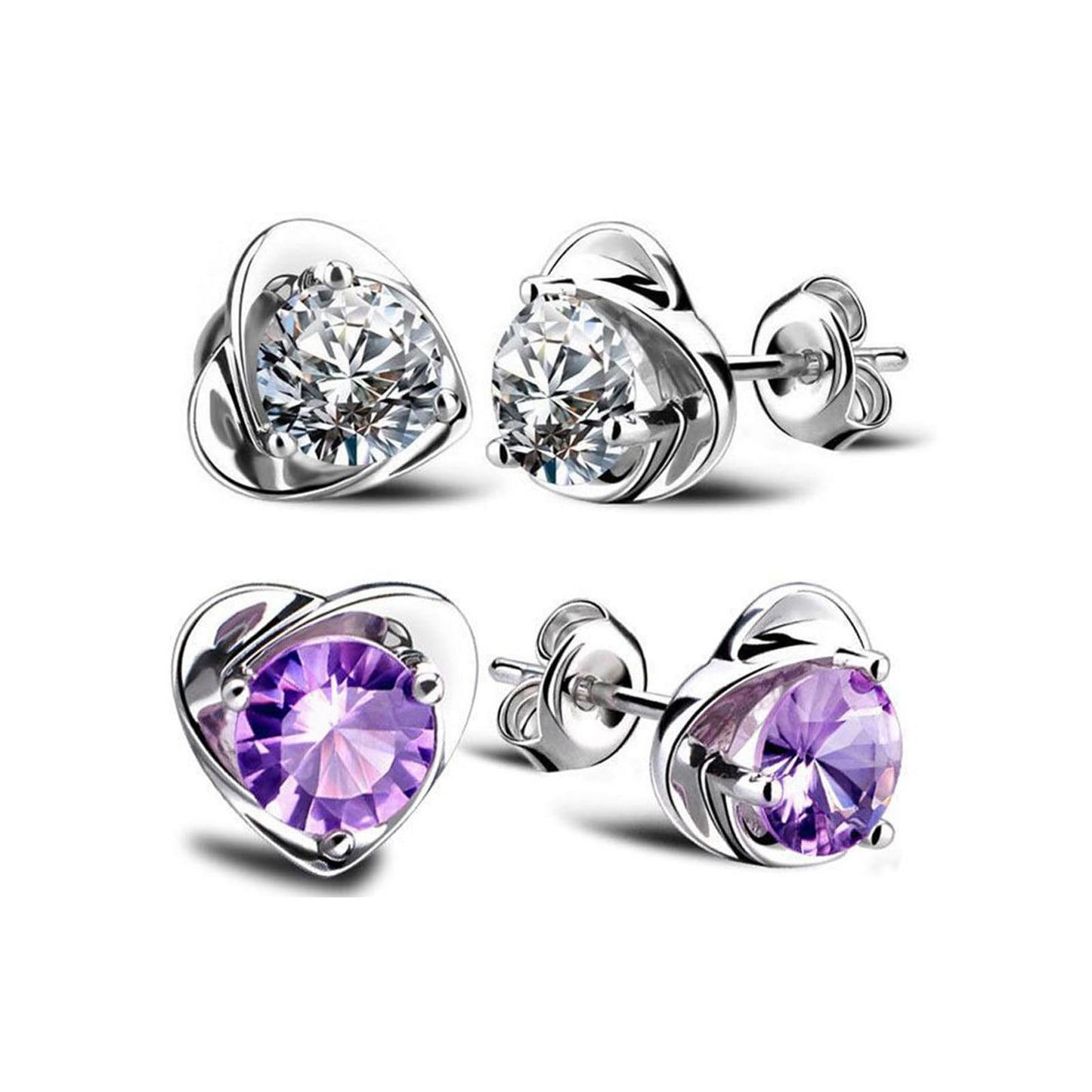 Halolux Lymphatic Germanium Earrings for Women, 2 Pairs Dainty CZ Zircon Acupressure Earrings for Lymphvity Drainage Support Hypoallergenic Ear Jewelry Gift (Purple)