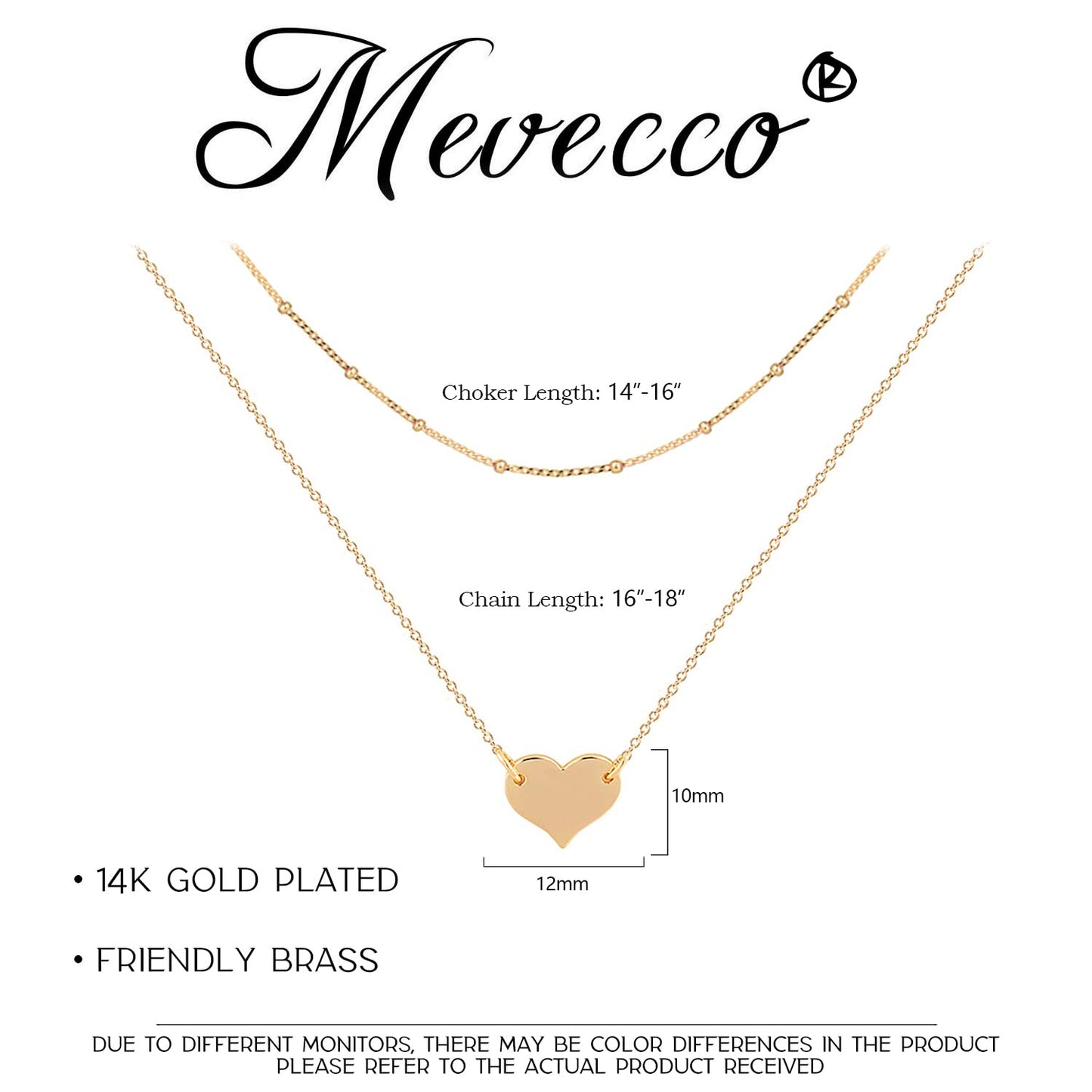 MEVECCO Layered Heart Pendant Necklace,18k Gold Plated Love 2 Heart Love Tiny Dainty Layering Pendant Necklaces Jewelry for Women