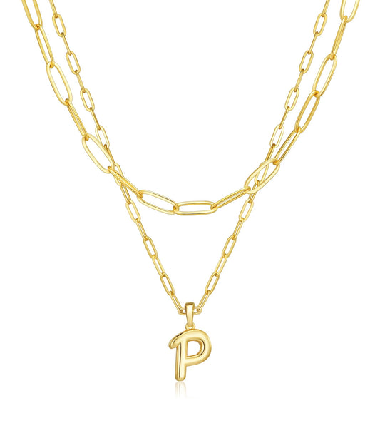 adoyi Gold Heart Initial Necklaces for Women Hers Dainty 14K Gold Plated Heart Layered Letter P Pendant Necklace Stack Jewelry Birthday Valentines Gifts for Women Mom and Wife