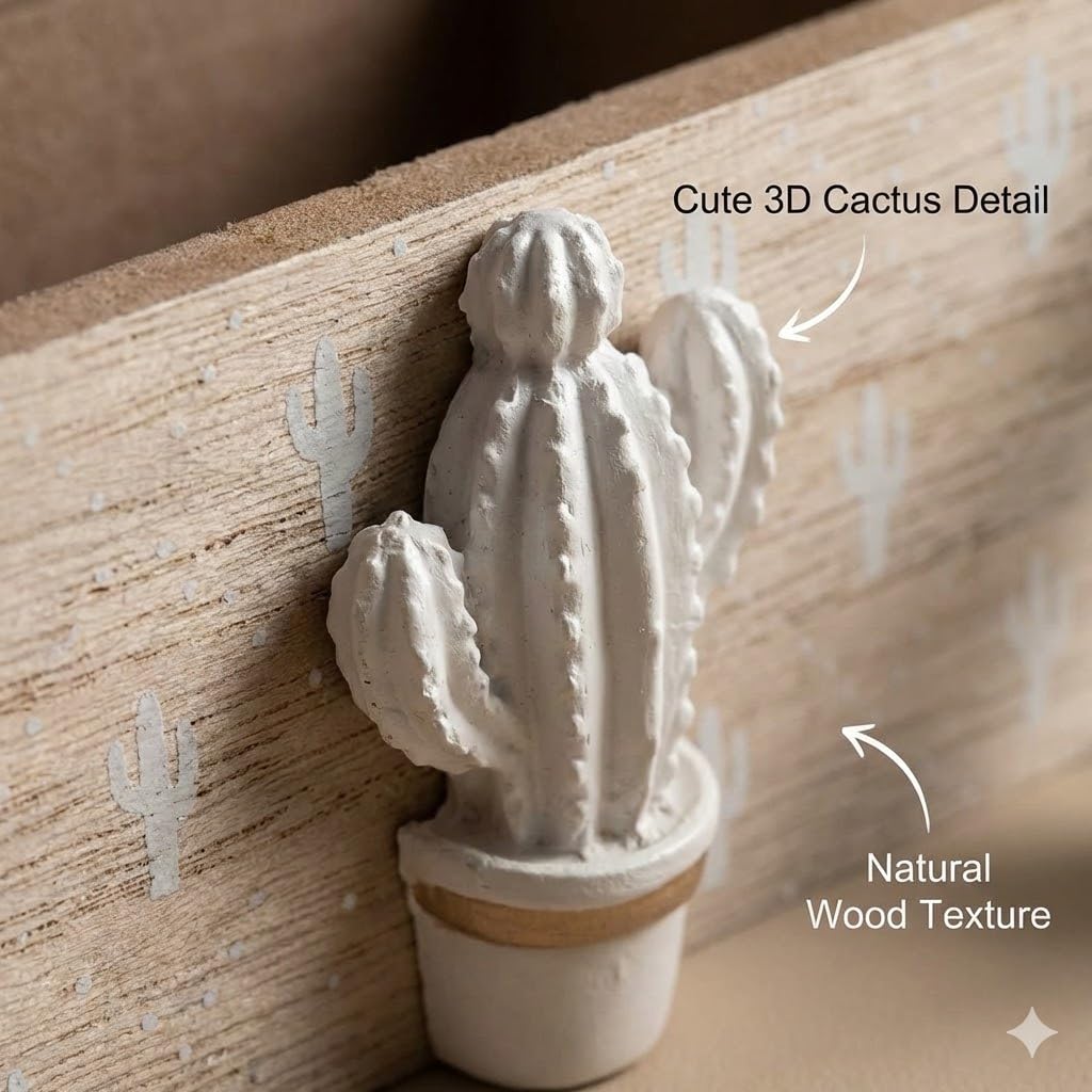 ZENSEWEN Cactus Wooden Perpetual Calendar for Desk Decor - Aesthetic Boho Office Accessories & Wood Block Daily Calendar - Reusable Classroom Decor & Unique Plant Lover Gift for Teachers, Students & Coworkers