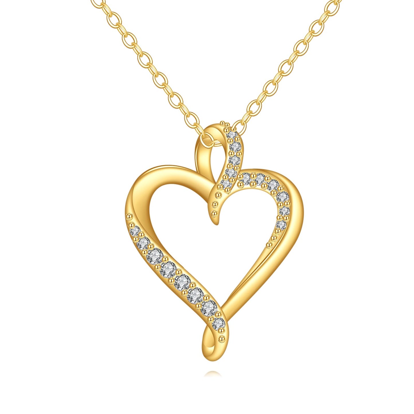DOVRAN 14K Solid Gold Heart Necklace for Women Real Yellow Gold Love Heart Pendant Minimalist Jewelry Birthday Christmas Gift for Wife Mom