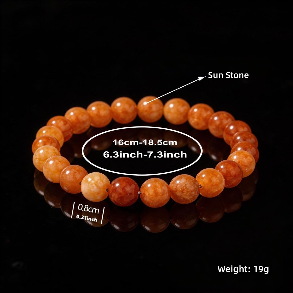 Natural Orange Calcite Bracelet for Women, Sun Stone Healing Crystal Adjustable Stretchy 8mm Round Beads Bracelets Reiki Chakra Man Jewelry Gifts (Orange Calcite)
