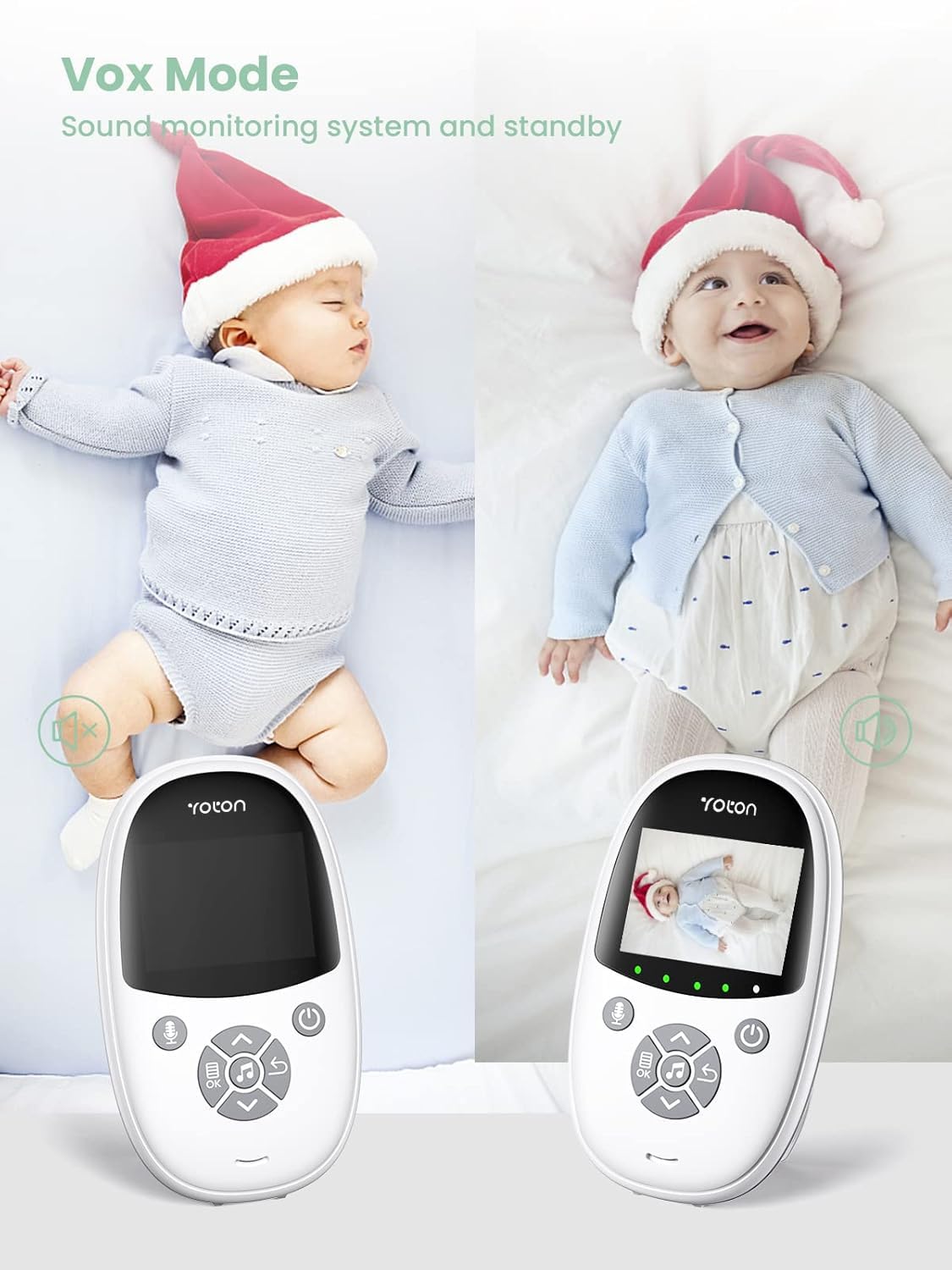 YOTON Baby Camera Monitor, Baby Monitor with Camera Night Vision, No WiFi, 1.8m USB-C Charging Cable, 2.4" Screen, 2-Way Talk, Feeding Reminder Temperature Sensor and 8 Lullabies