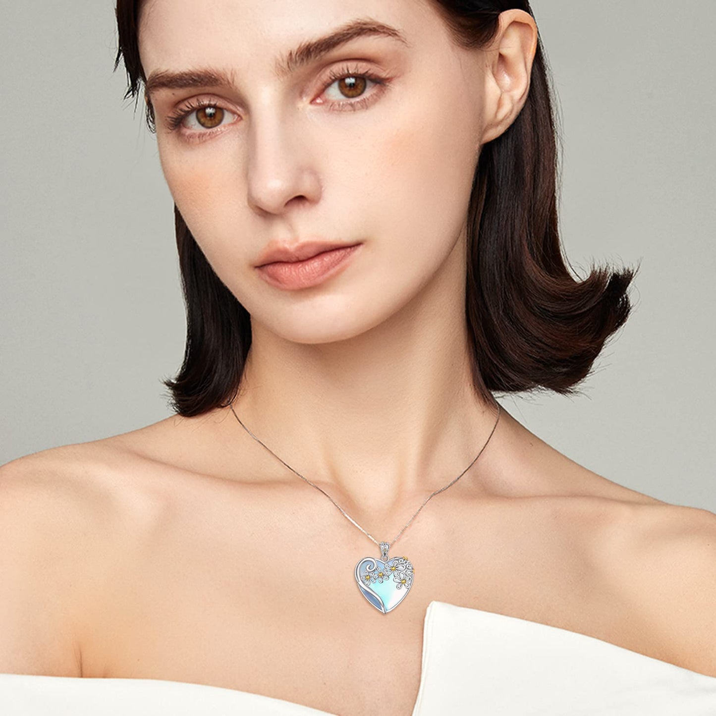 YAFEINI 925 Sterling Silver Moonstone Necklace - Filigree Heart Pendant with Flower Design - Women's Gift (G-Heart Flower Moonstone Necklace)