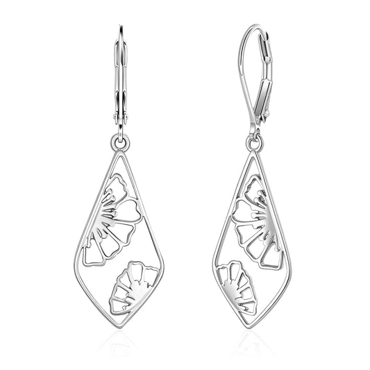 925 Sterling Silver Dangle Earrings Hypoallergenic Filigree Flower Double-Sided Carved Dangle Earring for Women Geometric Leverback Earring Lightweight Silver Drop Earings for Women Jewelry Gift