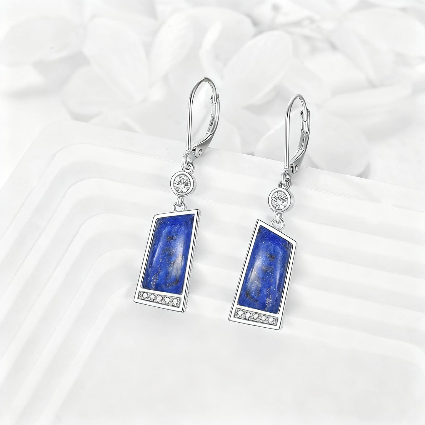 Lapis Lazuli Earrings Sterling Silver Lapis Lazuli Drop Earrings Geometry Leverback Dangle Earrings Jewelry Christmas Gifts for Women