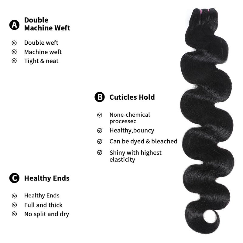 15A Raw Human Hair Bundles Body Wave Human Hair,Triple Lifespan Indian Virgin Hair,No Tangle Shedding,Multiple Washes Keep Texture Silky Soft (1 Bundle Natural Color, 16 Inch)