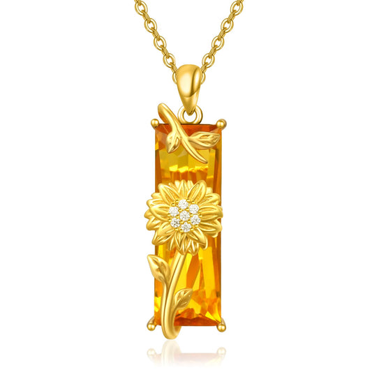AENEAS Valentines Day Gifts for Women Her Sunflower Necklaces for Women 14K Gold Plated 925 Sterling Silver Sunflower Pendant Citrine Necklace Crystal Flower Jewelry Gift for Wife Her