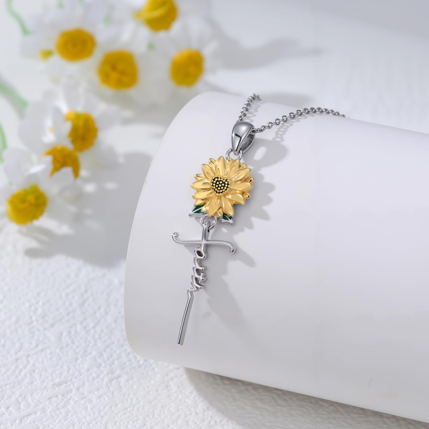 Silikepa Sunflower Necklace for Women, 925 Sterling Silver, Sunflower Faith Pendant Necklace, Christian Jewelry, Gift for Women