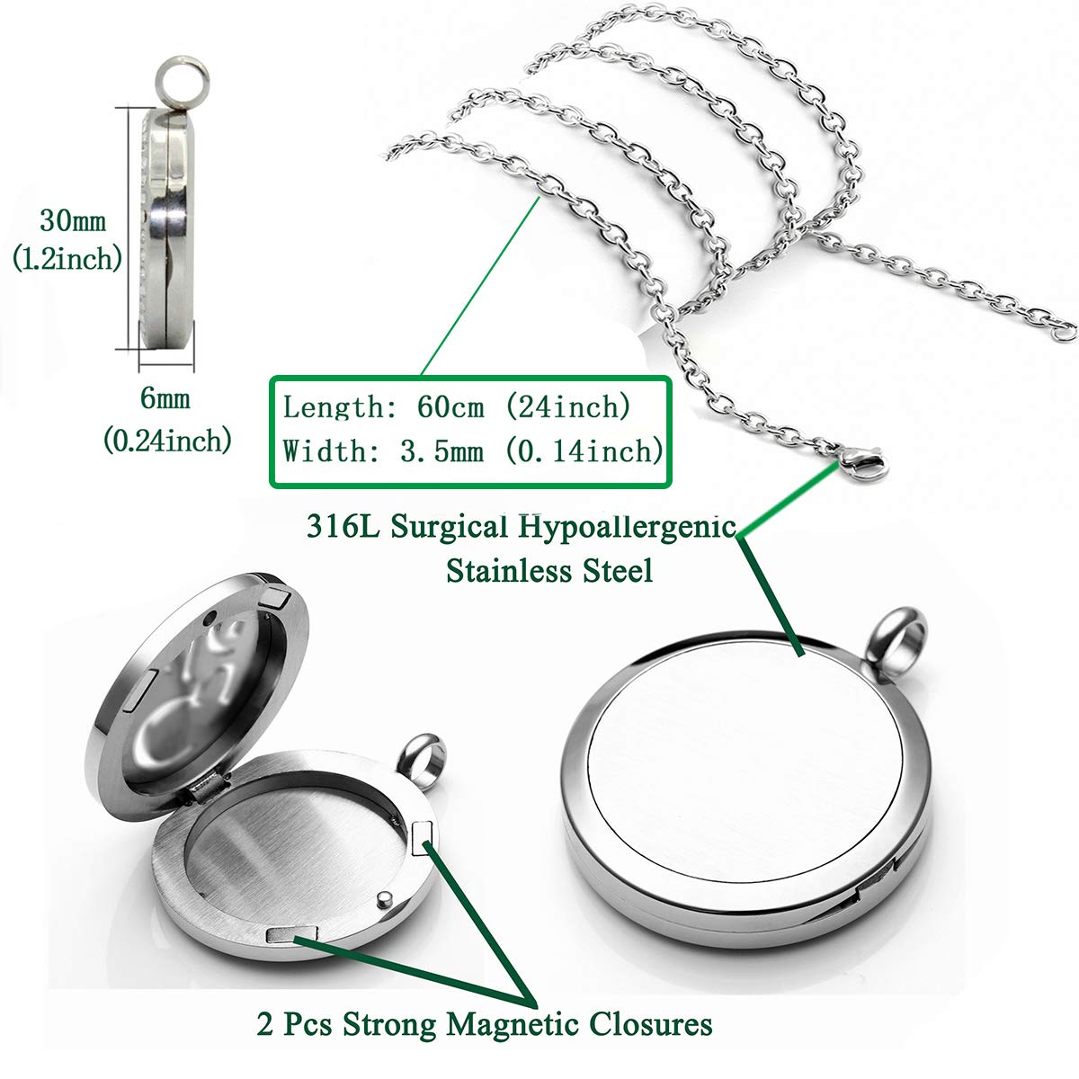 Popeoiuh Aromatherapy Essential Oil Diffuser Necklace - Stainless Steel Locket Peacock Pendant with 24" Chain 8 Colors Pads for Mother Christmas Birthday Father's Day Women Men