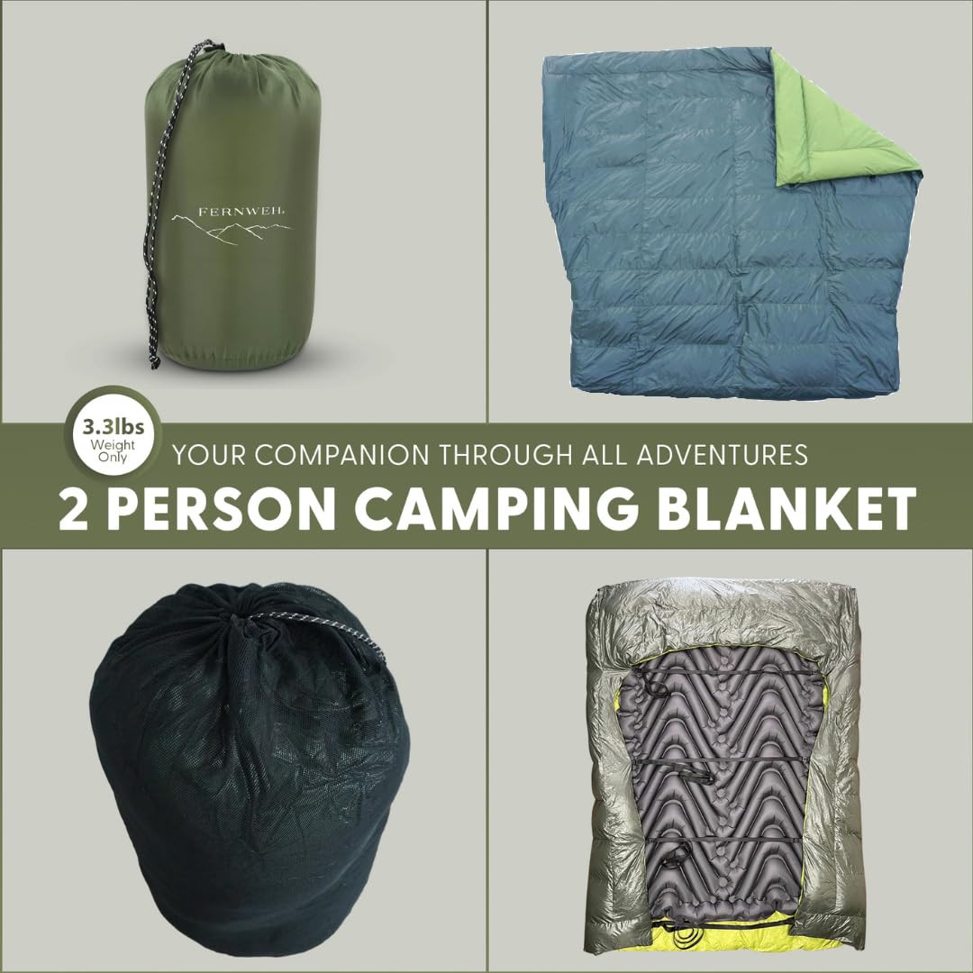 Two-Person Double Wide Sleeping Bag Top Quilt - 850 Down Ultralight Camping Blanket - 3.3 lbs, 30°F Rated, Water-Resistant Backpacking Quilt