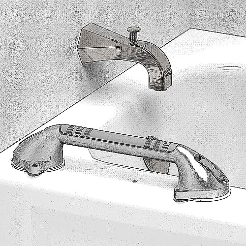 16.5inches Balance Assist Bathroom Shower Handle,Suction Bath Grab Bar with Indicators (Silver/Grey)