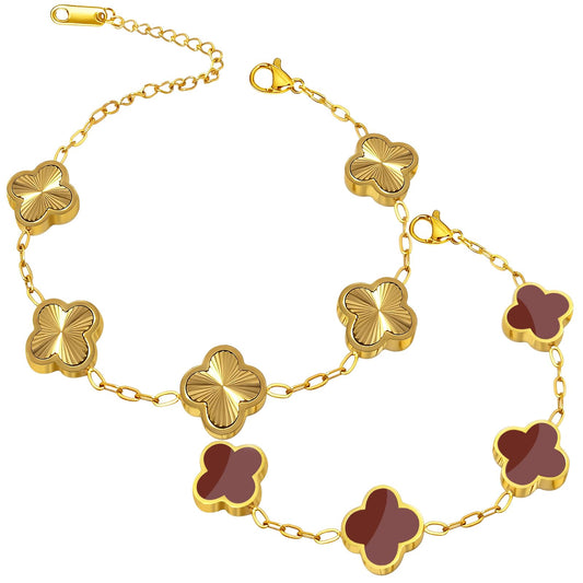 Aimétte Monette 18K Gold Bracelets for Women Non Tarnish Four Leaf Clover Bracelet Gold Jewelry Set for Women Trendy