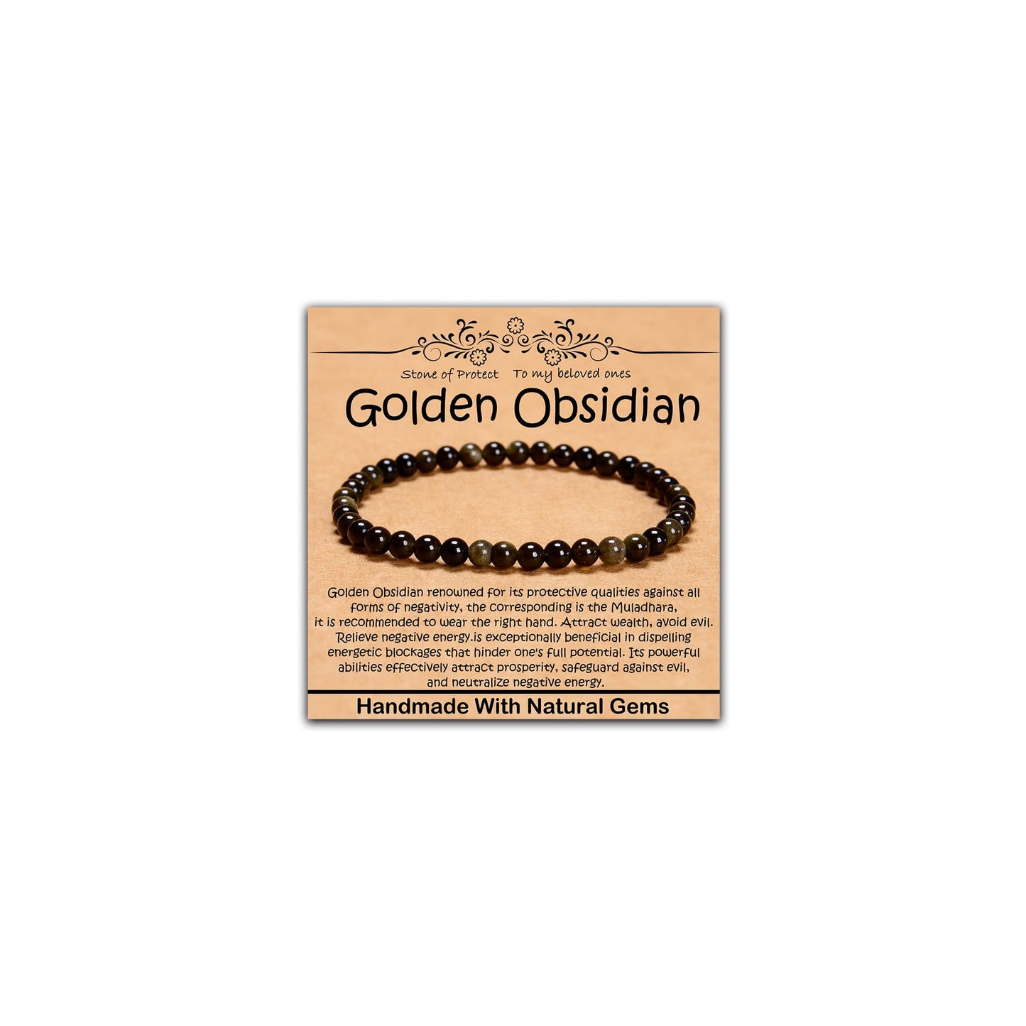 CHCCOYE 4mm Natural Healing Gemstone Bracelet Handmade Yoga Stretch Elastic Bracelet Stress Relief Crystal Jewelry for Men and Women (4mm, Golden Obsidian)