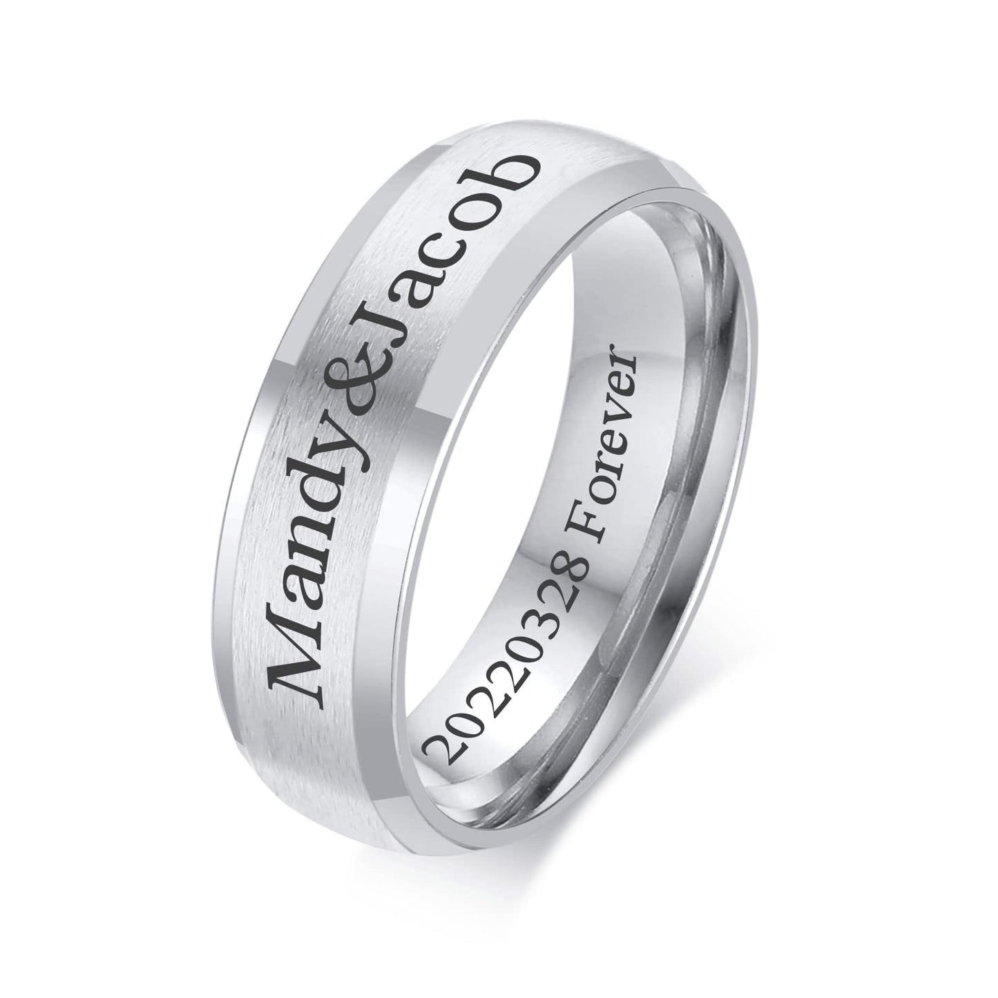 VNOX Customize Personalized 6MM Stainless Steel Simple Matte Brushed Finish Wedding Band Engagement Rings for Men Women,Size 8