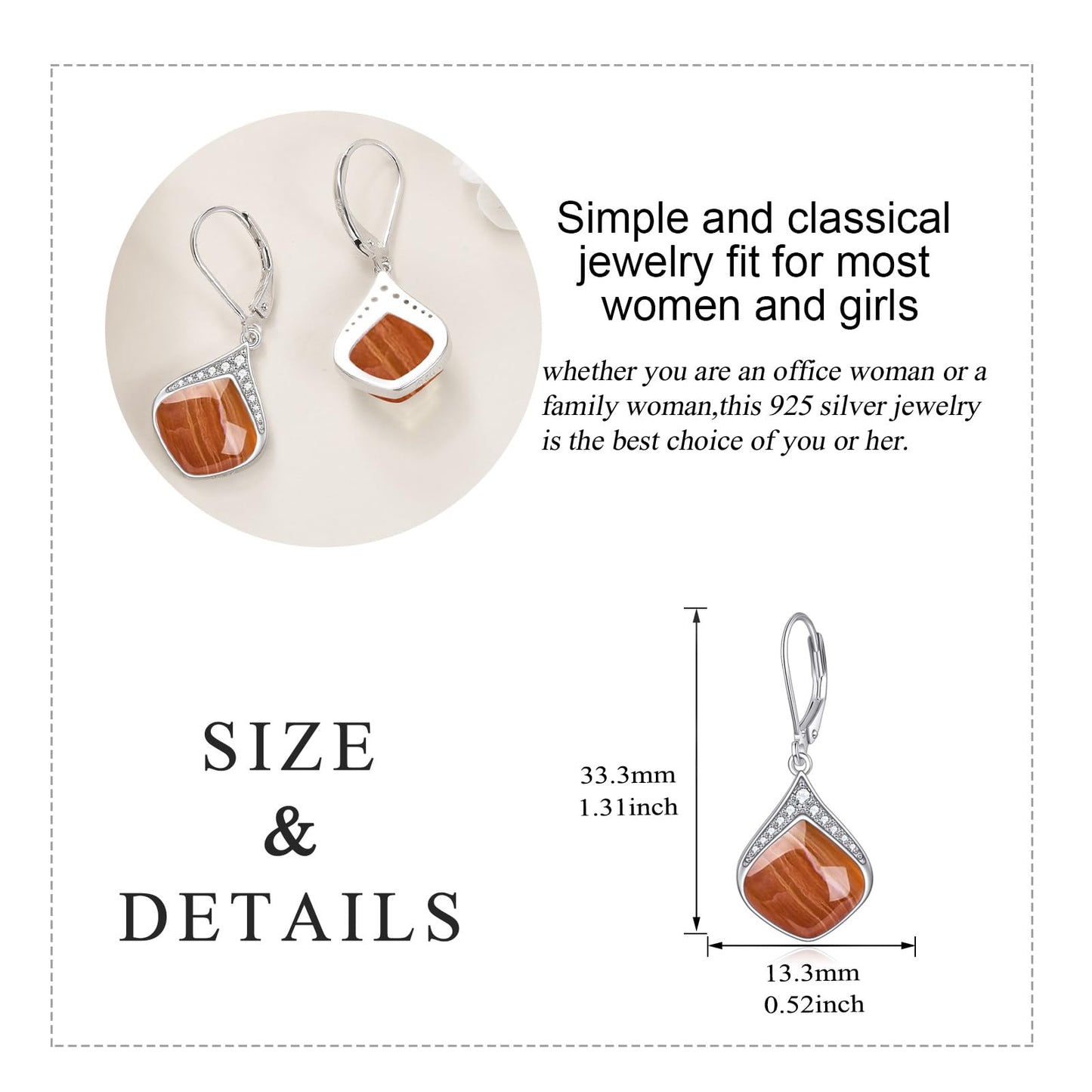Orange Teardrop Earrings Sterling Silver Orange Agate Teardrop Drop cubic Zirconia Dangle Earrings Jewelry Christmas Gifts for Women
