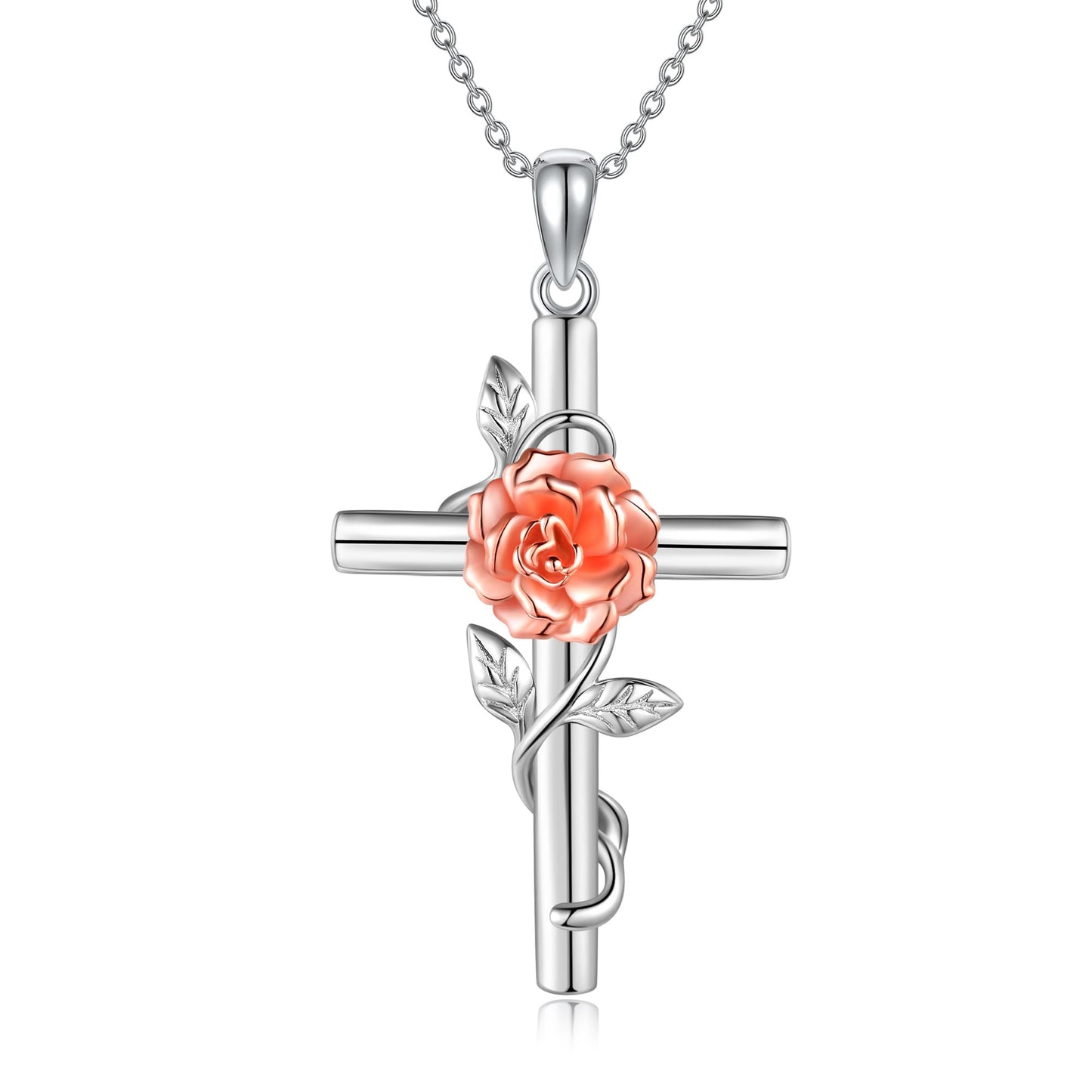 Violet Cross Necklace for Women 925 Sterling Silver Purple Violet Pendant Necklace February Birth Flower Jewelry Gifts