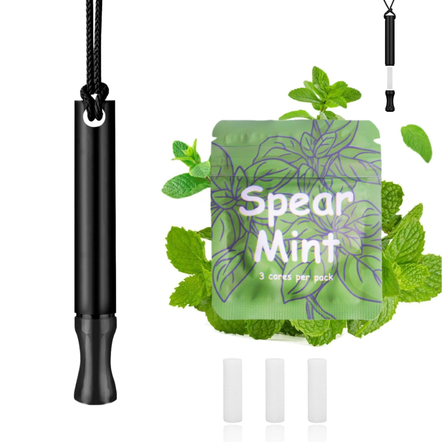 LAMKHOO Breathing Necklace to Quit Smoking and Vaping with Refillable Mint Pods, Stop Smoking Aids Fidget Necklace, Smokeless Inhaler for Adults with Enameled Surface, Includes 3 Mint Cotton Cores
