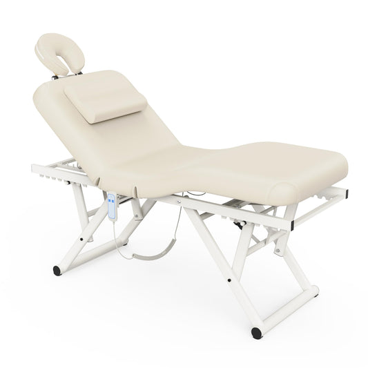 Adjustable Massage Table with Face Pillow & Headrest for Treatment Table Physical Therapy Table Spa Facial Bed - Manual Adjustable Height & Backrest, Remote Control Electric Leg Lifting - Beige Gray