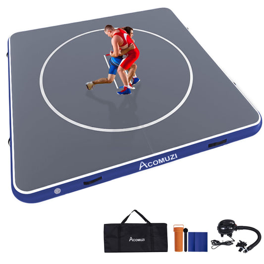 ACOMUZI Inflatable Wrestling Mat 13FT/10FT/5FT, Portable Jiu Jitsu Mats Wrestling Mat for Home, Outdoor or Indoor Training Mat for Water Yoga, Gymnastics, BJJ, MMA (Gray+Blue, 13FTx13FT×4inch)