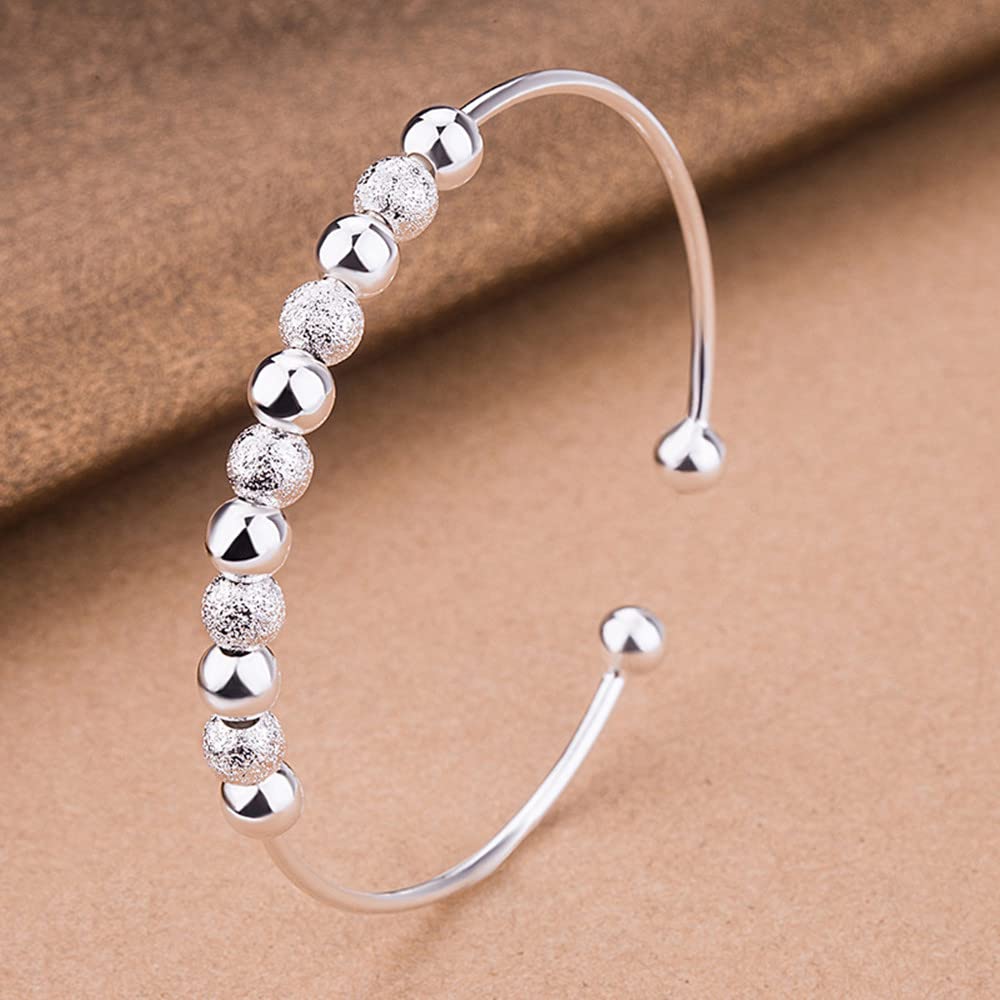 Sterling Silver Bracelets For Women 925 Sterling Silver Beads Bangle Bracelet Transfer Lucky Cuff Bracelet Adjustable Fashion Women Jewelry