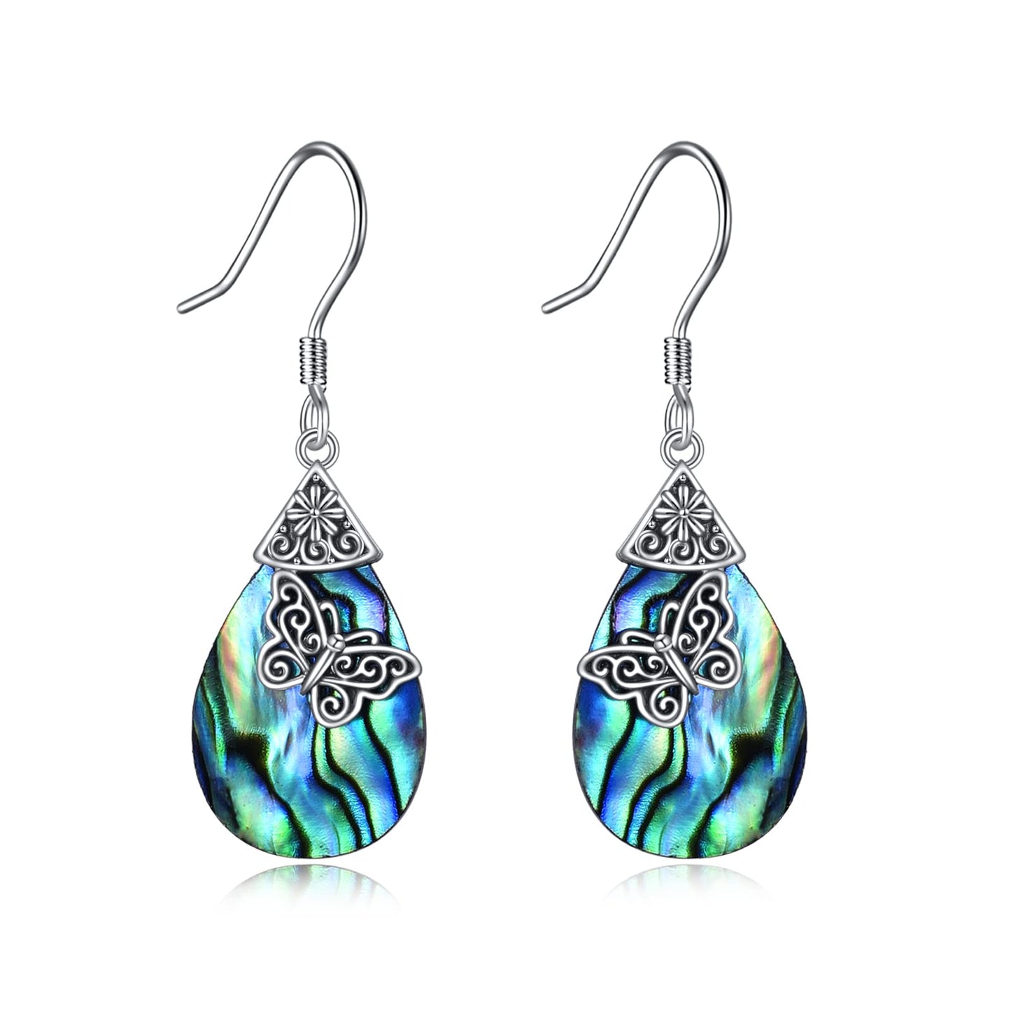 POPLYKE Butterfly Earrings for Women 925 Sterling Silver Leverback Earrings Teardrop Celtic Abalone Earrings Butterfly Jewelry Gifts Birthday