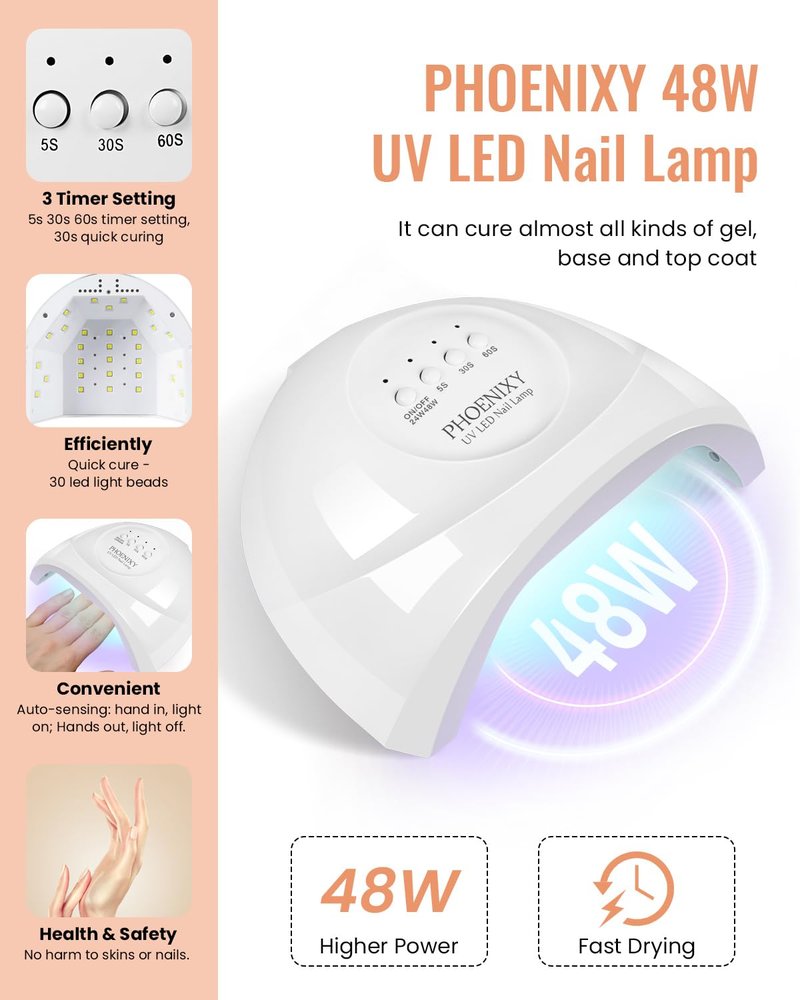 phoenixy 61 PCS Gel Nail Polish Kit with U V Light, 40 Colors Gel Nail Polish Set Manicure Starter Nail Kit Base Top Coat Gifts for Women