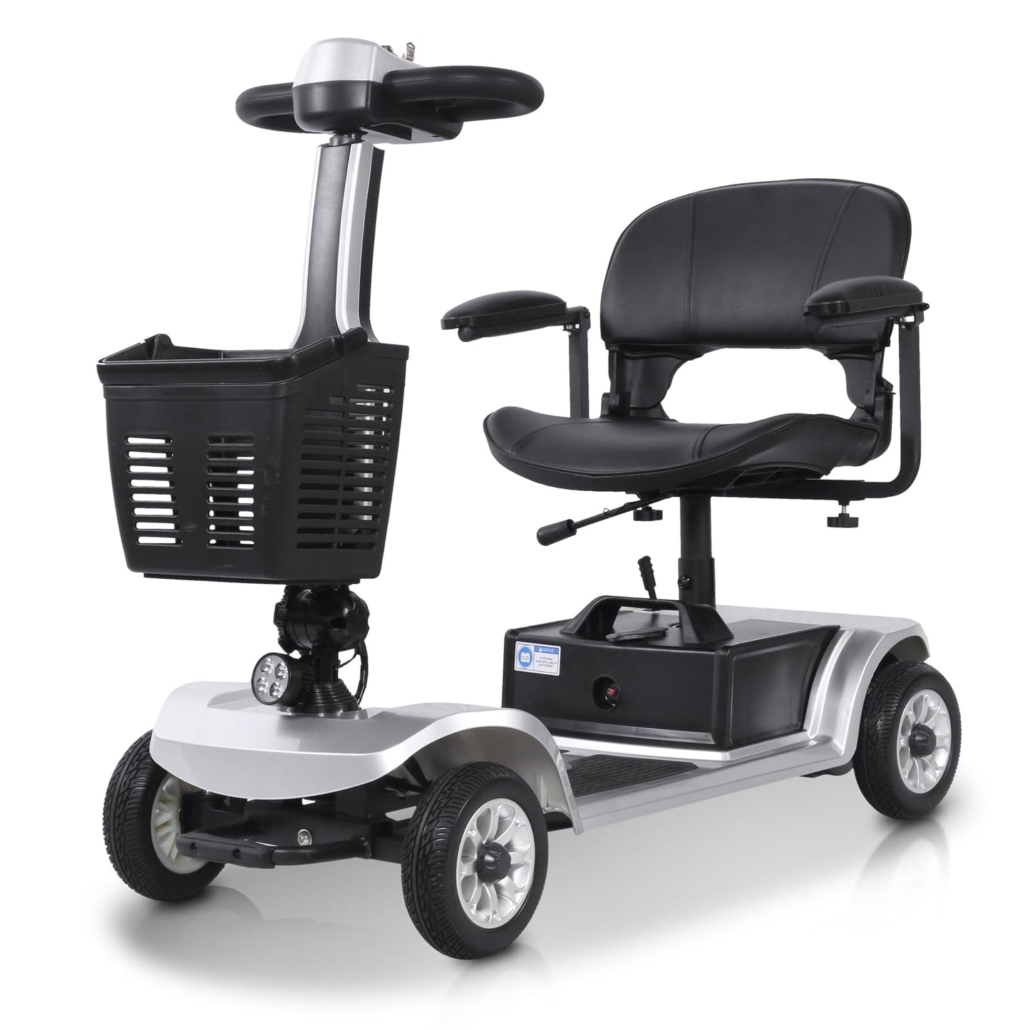 30 Miles Long Range 4 Wheel Electric Mobility Scooter Compact Heavy Duty Mobile for Travel, Adults, Elderly,Foldable Mobility Scooter with Charger & Basket (Silver)