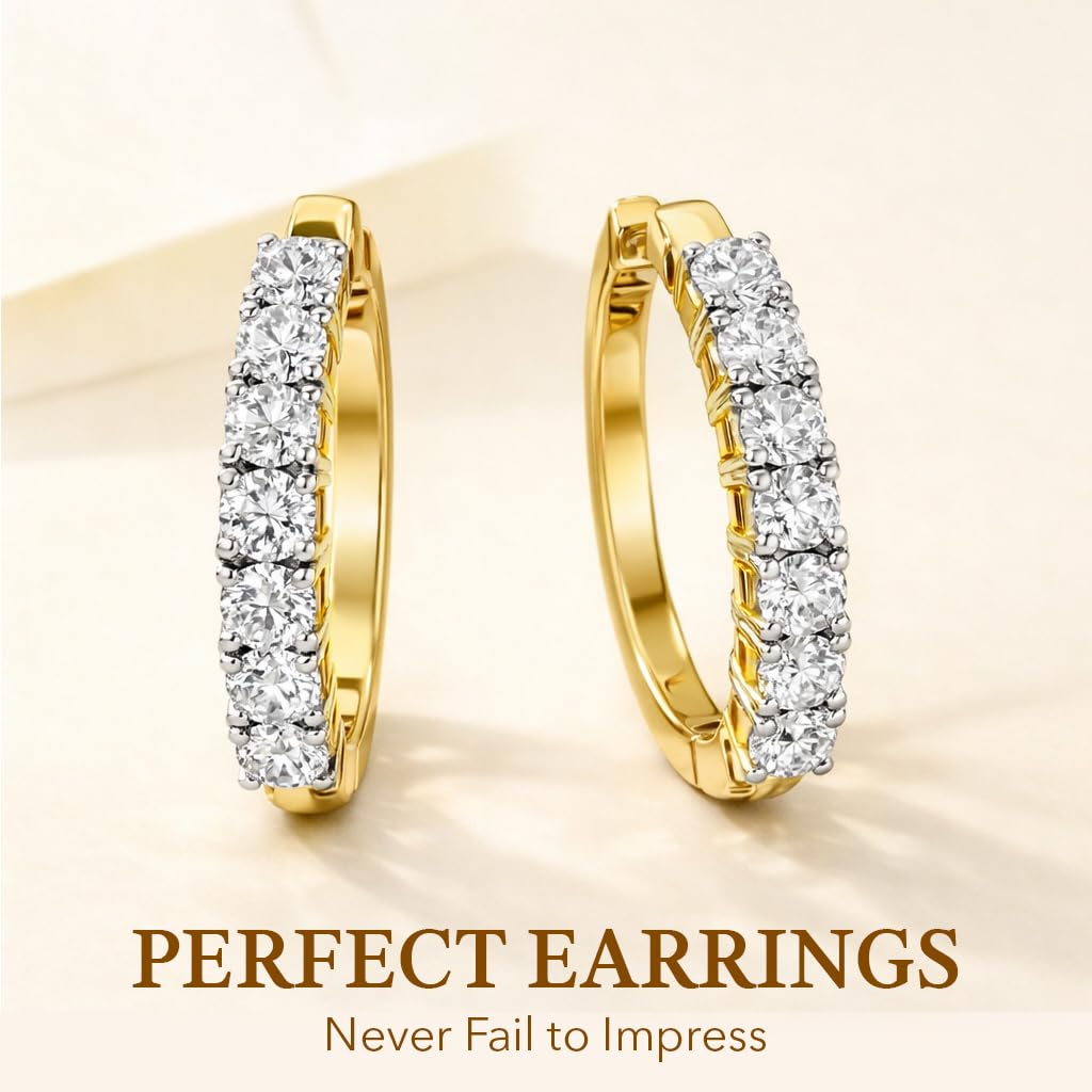 1 Carat Lab Grown Diamond Earrings for Women Hoops (G-H SI) in 18K Vermeil Yellow Gold Over 925 Sterling Silver Diamond Jewelry Gifts